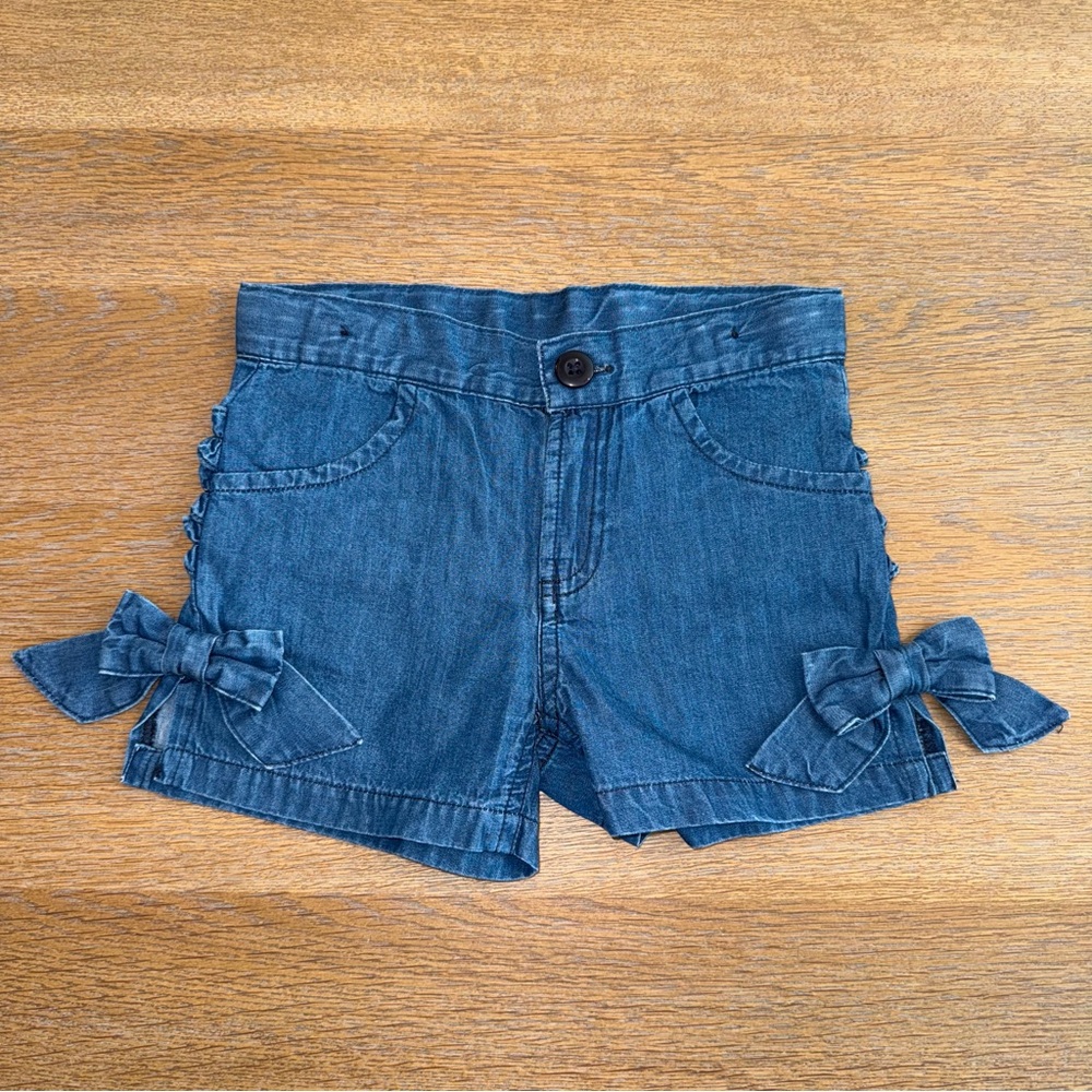 Ruffle Butts Blue Jean Shorts with Bow Details